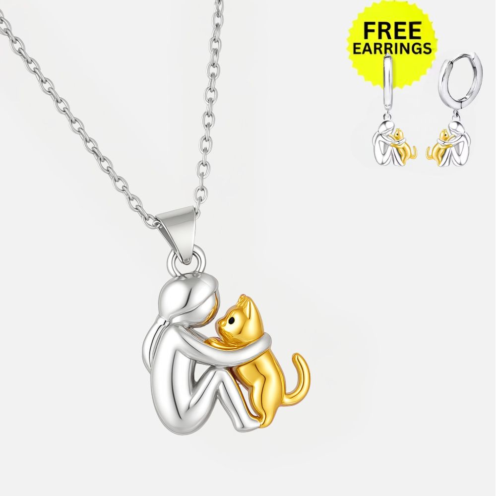 Collana con Ciondolo a Forma di Gatto e Orecchini Inclusi – Offerta Limitata!
