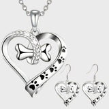 Set di gioielli a 2 pezzi con pendenti a forma di zampa, cuore e osso