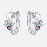 Orecchini a Forma di Zampa in Argento Sterling 925 – Con Zirconia e Gemma Cuore
