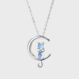 Collana Mezzaluna con Pietra di Luna e Motivo Gatto