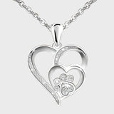 Collana in Argento Sterling con Pendente a Forma di Zampa e Cuore in Zirconia
