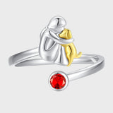 Anello Regolabile in Argento Sterling con Motivo Cane e Ragazza – Un Simbolo di Amore